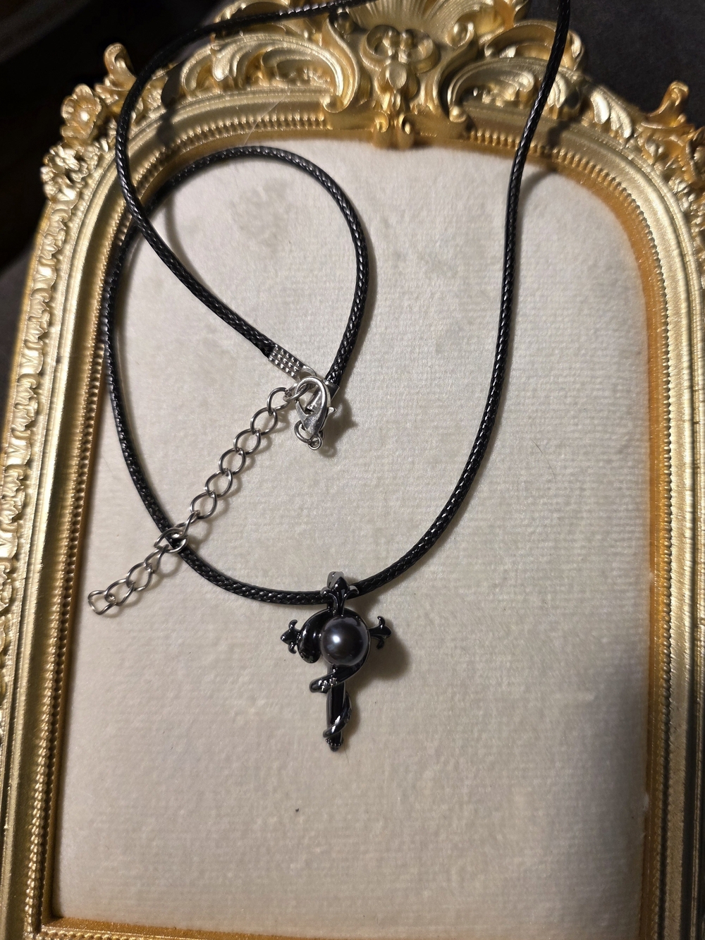 Black Pearl Cross Pendant Necklace - Women's Jewelry